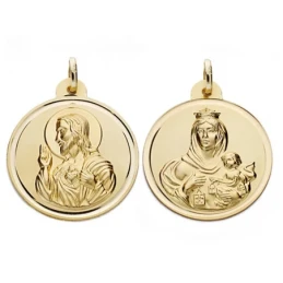 Medalla oro 18k escapulario 28mm. Virgen Carmen y Cristo [AA0569]