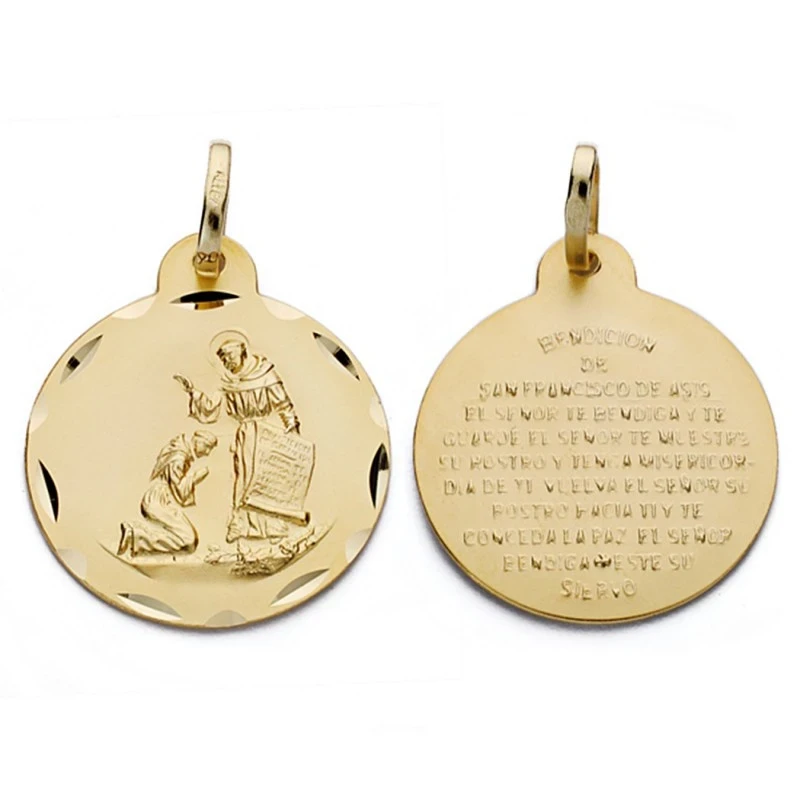 Medalla oro 18k bendición San Francisco 20mm. [AA0601]
