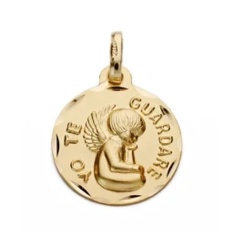Medalla oro 18k YO TE GUARDARÉ 16mm. [AA0607]