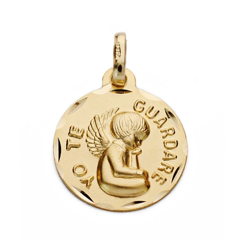 Medalla oro 18k YO TE GUARDARÉ 16mm. [AA0607]