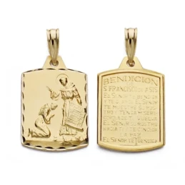 Medalla oro 18k bendición San Francisco 21mm. [AA0609]