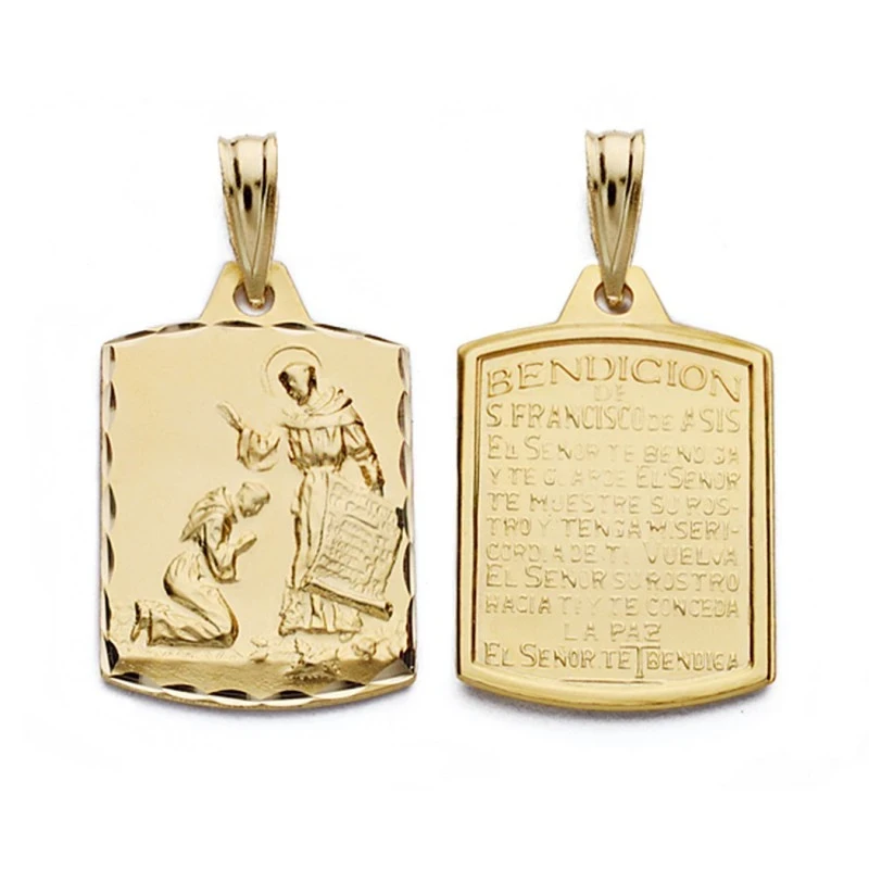 Medalla oro 18k bendición San Francisco 21mm. [AA0609]