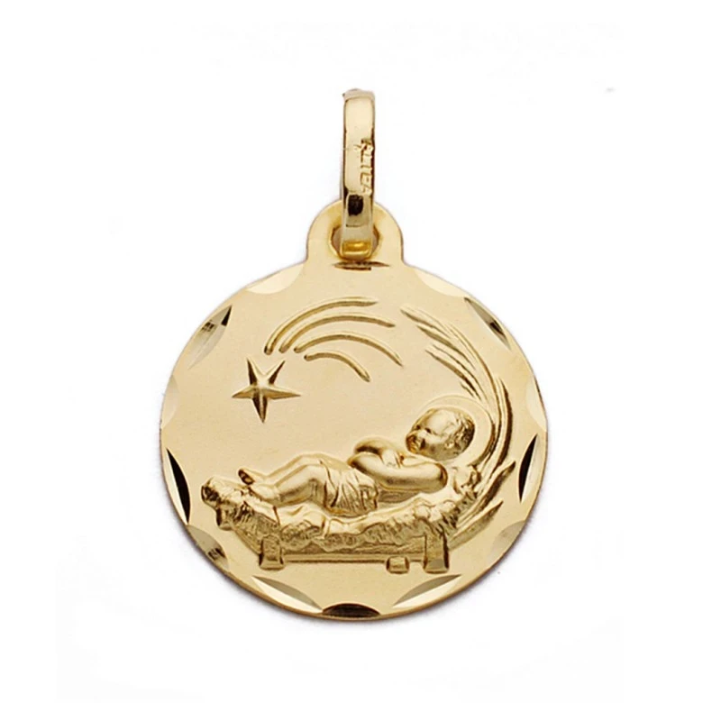 Medalla oro 18k niño pesebre 16mm. [AA0611]