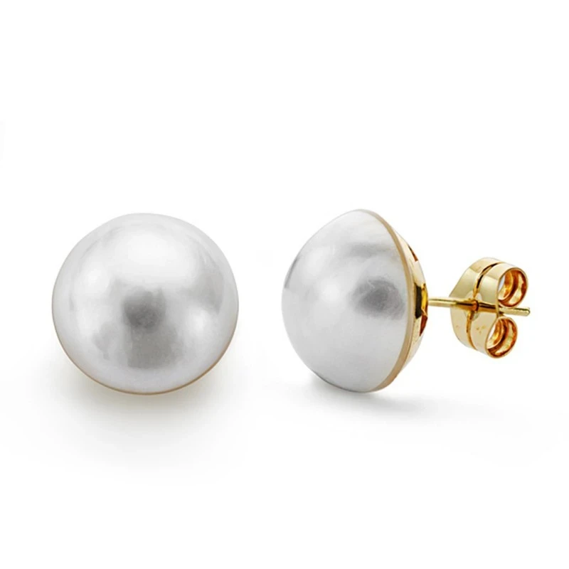 Pendientes oro 18k perla japonesa lisa 14mm. [AA0678]