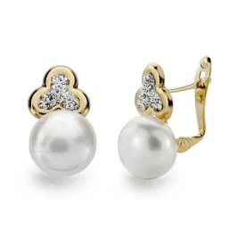 Pendientes oro 9k perla 9mm. trébol [AA0808]