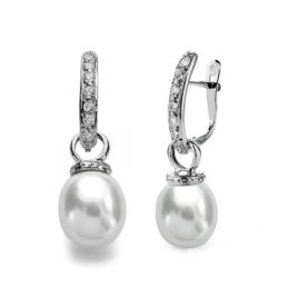 Pendientes oro 9k perlas 9mm. largos [AA0812]