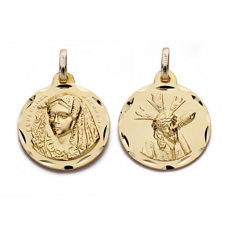 Medalla escapulario oro 9k Gran Poder y Macarena 18mm. [AA0835]