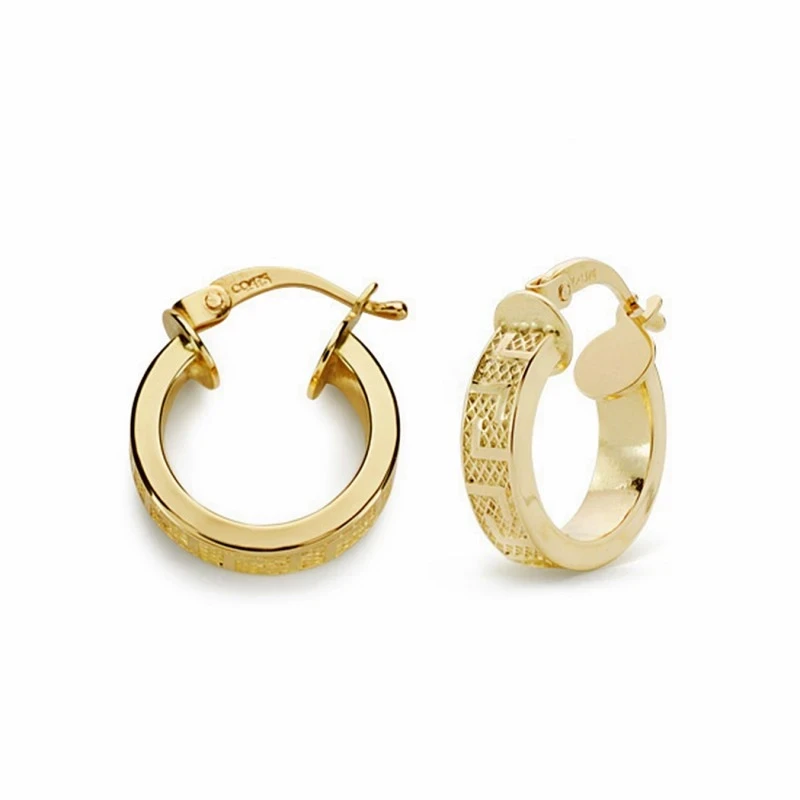 Pendientes oro 18k aros 14mm. greca huecos criollas [9692]