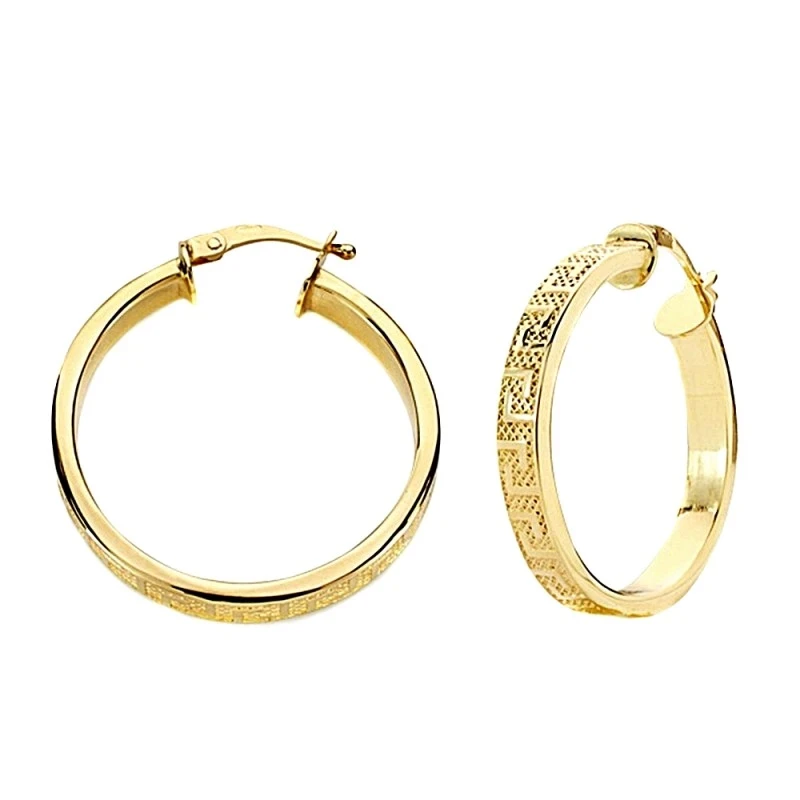 Pendientes oro 18k aros 27mm. greca huecos criollas [9694]