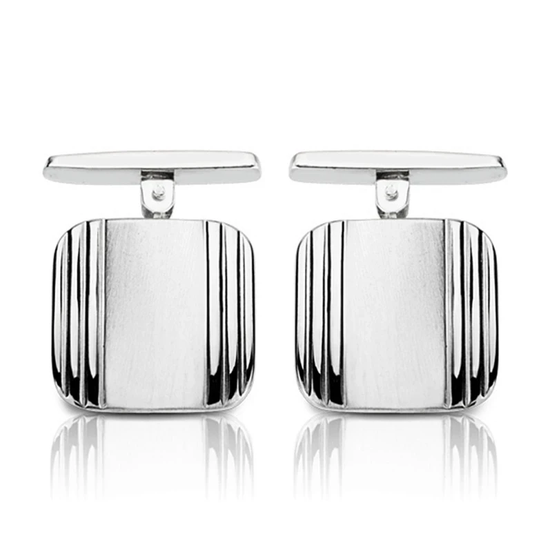 Gemelos oro blanco 18k cuadrados 14mm. detalles laterales [AA0941GR]