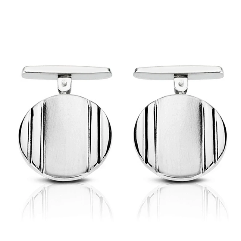 Gemelos oro blanco 18k redondos 15mm. bandas [AA0942GR]