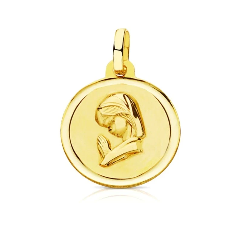 Medalla oro 18k Virgen Niña 16mm. bisel [7566]