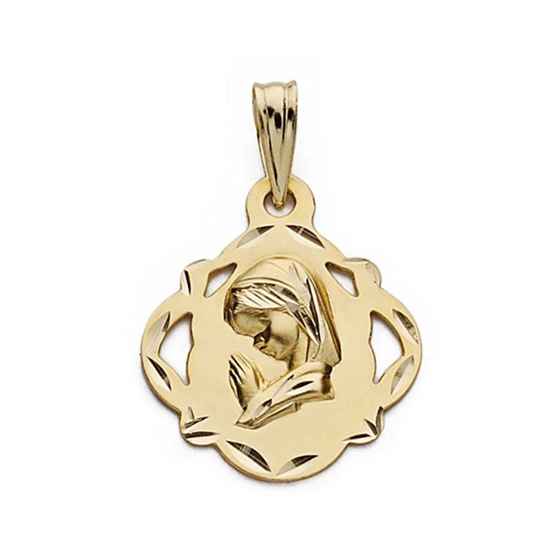 Medalla oro 18k Virgen Niña 19mm. calada [9092]
