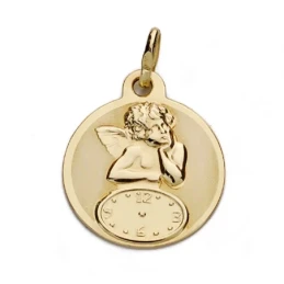 Medalla oro 18k ángel reloj 15mm. [AA0062]