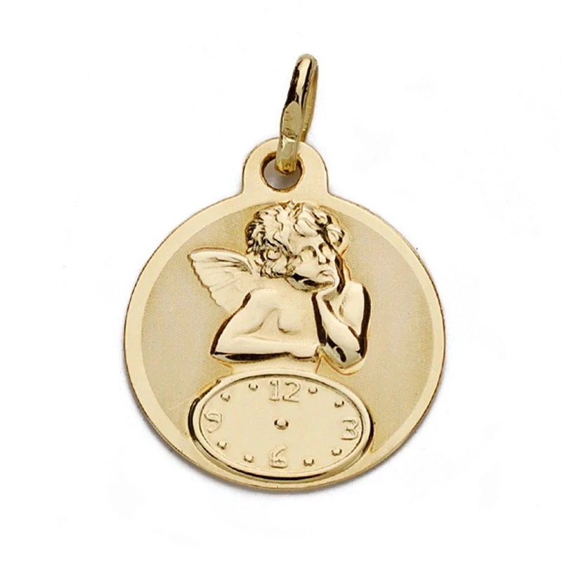 Medalla oro 18k ángel reloj 15mm. [AA0062]