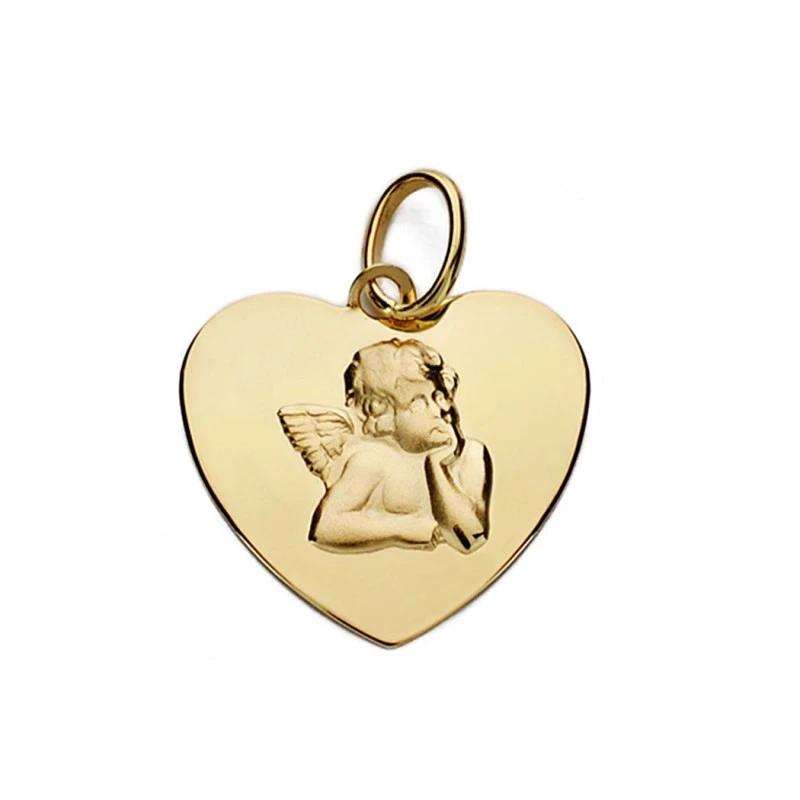 Medalla oro 18k corazón angelito 14mm. [AA0068GR]