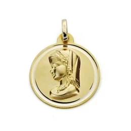 Medalla oro 18k Virgen Niña 18mm. bisel [7568]