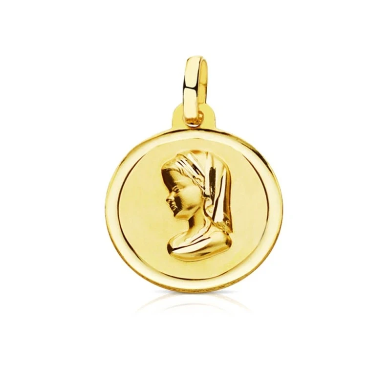 Medalla oro 18k Virgen Niña 16mm. bisel [7569]