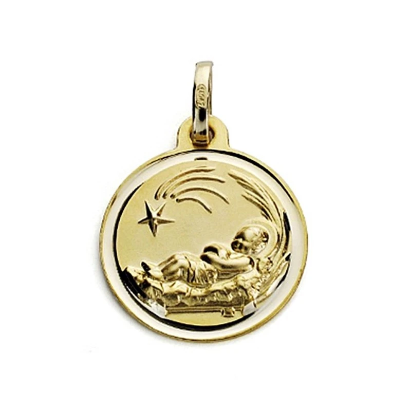 Medalla oro 18k Niño del Pesebre 16mm. filo liso [7581]