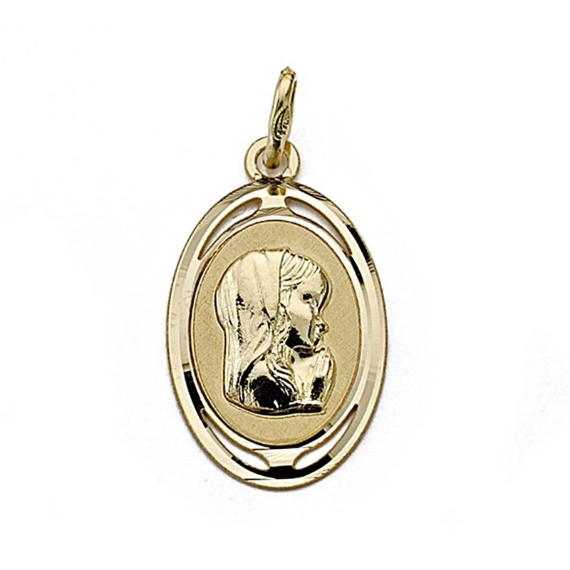Medalla oro 18k Virgen Niña 21mm. oval [7996]
