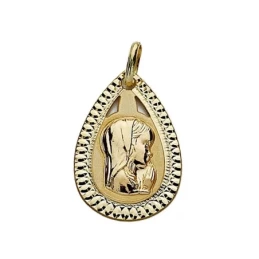 Medalla oro 18k Virgen Niña 20mm. lágrima [9014]