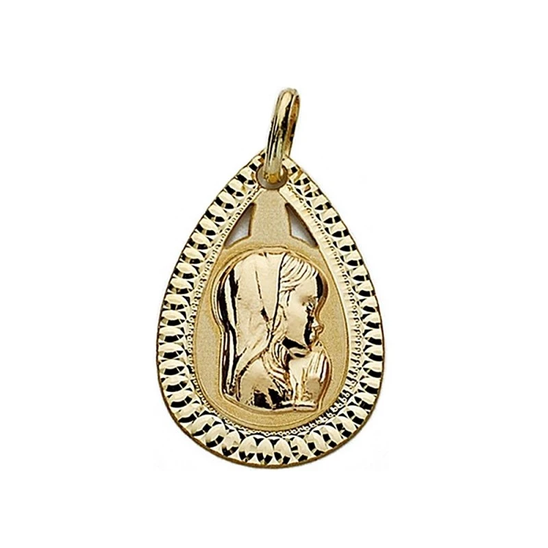 Medalla oro 18k Virgen Niña 20mm. lágrima [9014]