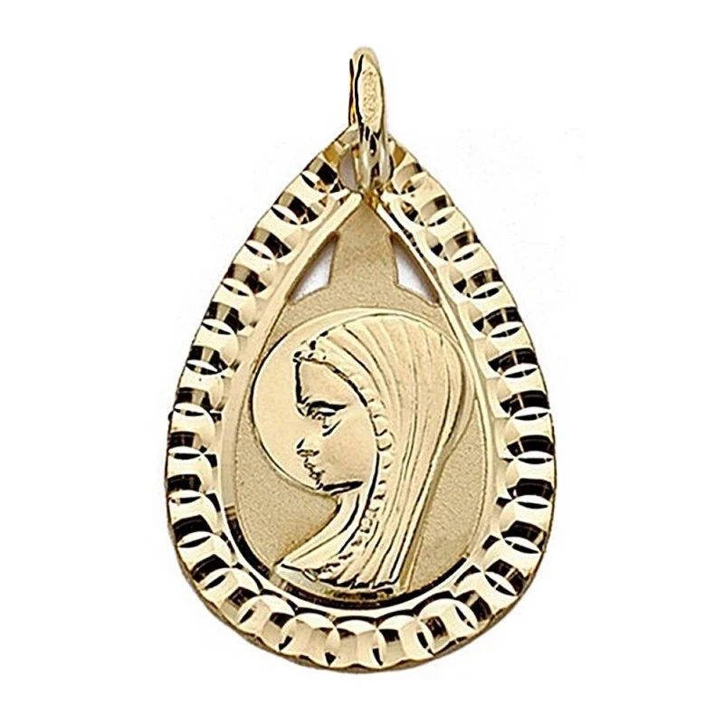 Medalla oro 18k Virgen Niña 20mm. lágrima bisel [9015]