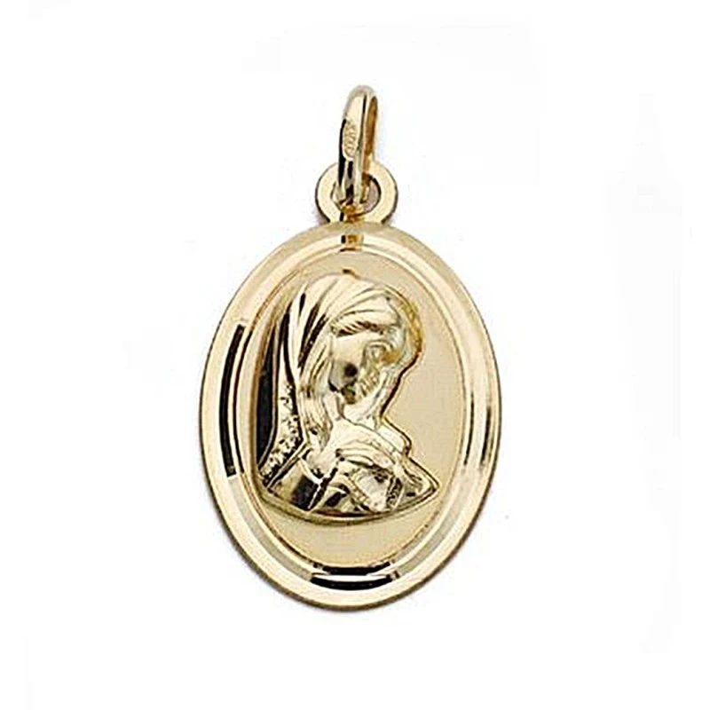 Medalla oro 18k Virgen Niña 19mm. oval bisel [9022]
