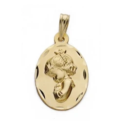 Medalla oro 18k Virgen Niña 22mm. ovalada [9083]