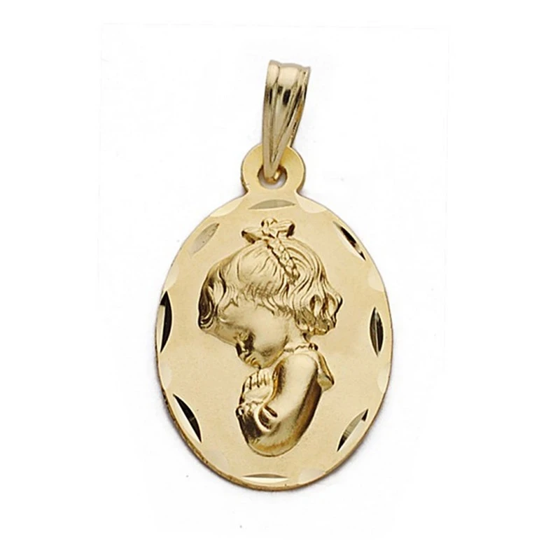 Medalla oro 18k Virgen Niña 22mm. ovalada [9083]