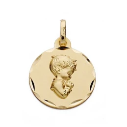 Medalla oro 18k chico rezando 16mm. [9093]