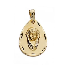 Medalla oro 18k Virgen Niña 21mm. lágrima biselada [9095]