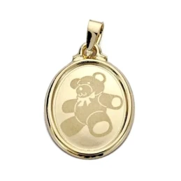 Colgante oso oro 18k láser oval 22mm. [AA0120GR]