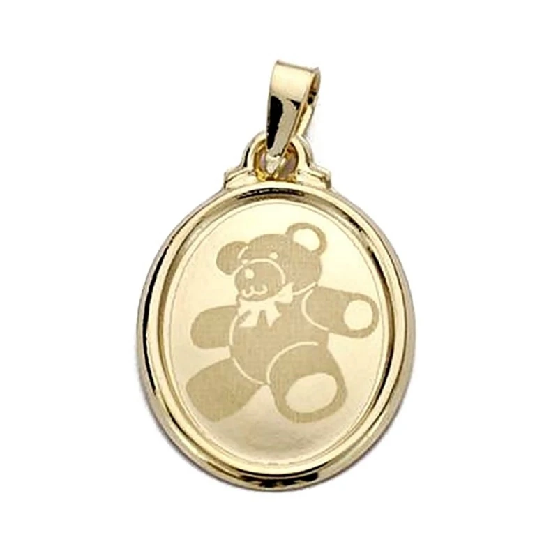 Colgante oso oro 18k láser oval 22mm. [AA0120GR]