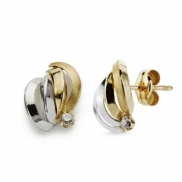 Pendientes oro 9k bicolor 10mm. bandas circonita [AA1613]