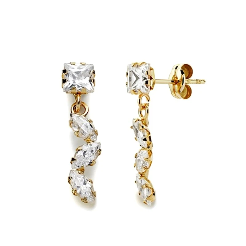 Pendientes oro 9k largos 19mm. circonitas [AA1615]