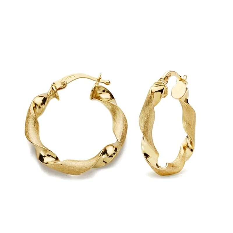 Pendientes oro 18k aros 22mm. huecos reliados brillo mate [AA1634]