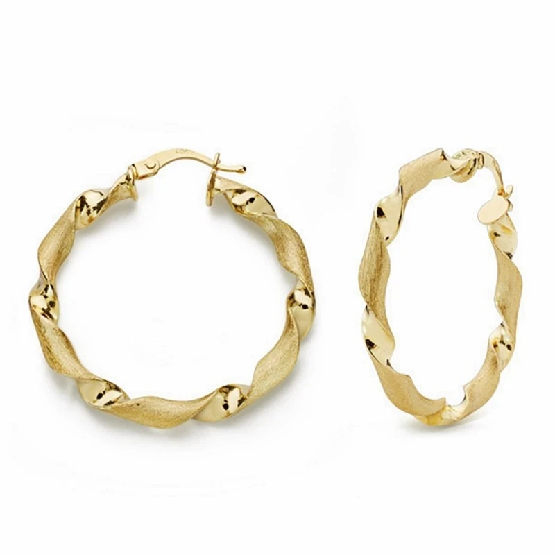 Pendientes oro 18k aros 31mm. huecos reliados brillo mate [AA1635]