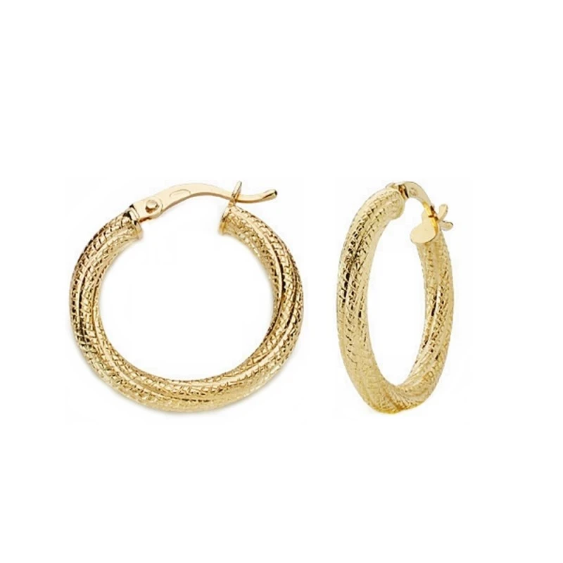 Pendientes oro 18k aros 21mm. huecos granillados [AA1638]