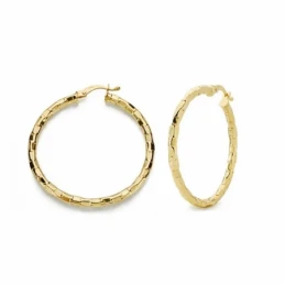 Pendientes oro 18k aros 34mm. huecos labrados cuadros [AA1641]
