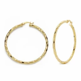 Pendientes oro 18k aros 44mm. huecos labrados cuadros [AA1642]