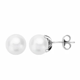 Pendientes oro blanco 18k perla 7-7.5mm. cultivada [AA1648]