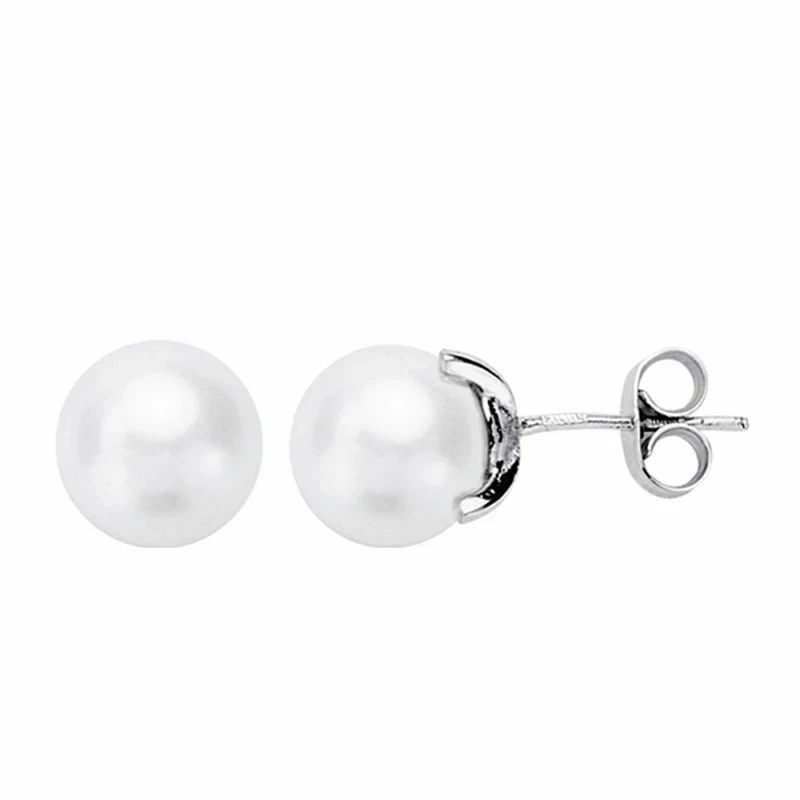 Pendientes oro blanco 18k perla 7-7.5mm. cultivada [AA1648]