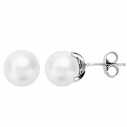Pendientes oro blanco 18k perla 8-8.5mm. cultivada [AA1649]