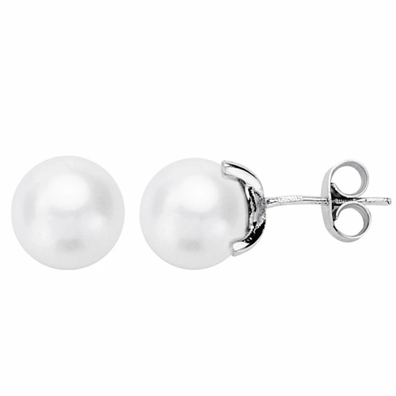 Pendientes oro blanco 18k perla 8-8.5mm. cultivada [AA1649]