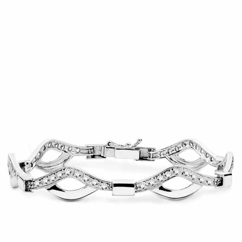 Pulsera oro blanco 18k circonitas 18.5cm. [AA1657]