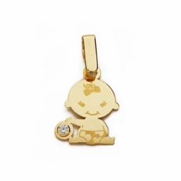 Colgante oro 9k niña circonita 15mm. brillo [AA1722]
