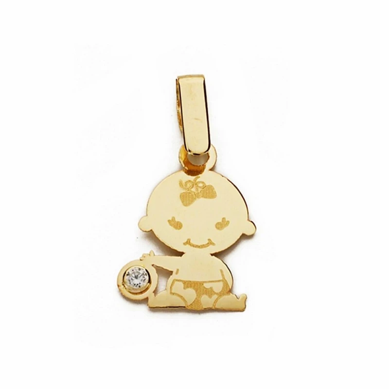 Colgante oro 9k niña circonita 15mm. brillo [AA1722]