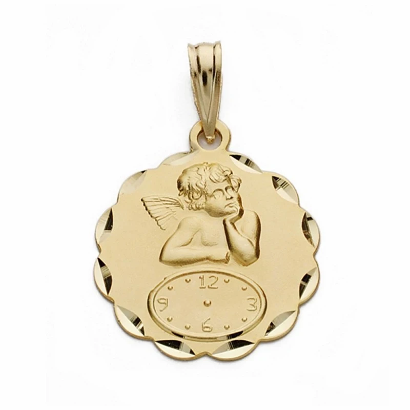 Medalla oro 9k ángel reloj 19mm. marca horaria nacimiento [AA1747GR]