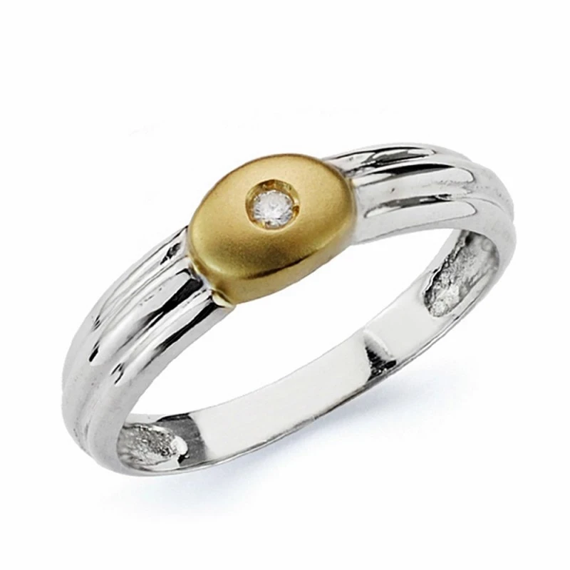 Sortija oro 18k bicolor diamante brillante 0.020ct [AA1780]